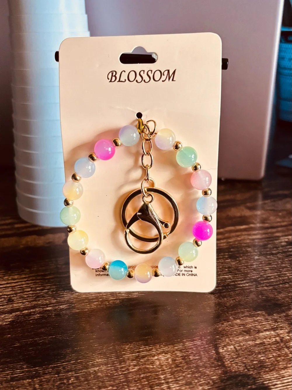 Pastel Beaded‎ Wristlet Bracelet Keychain